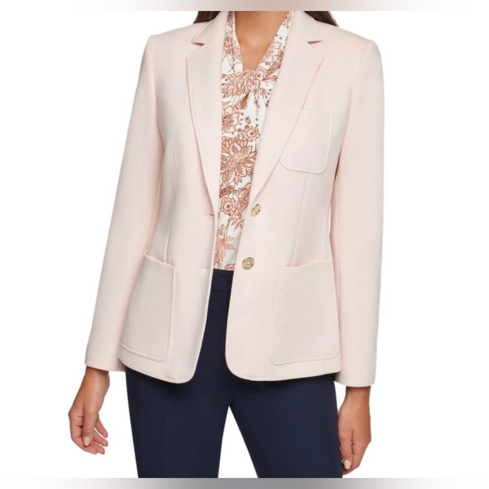 TOMMY HILFIGER PATCH POCKET TWO-BUTTON BLAZER, SIZE 2/PINK